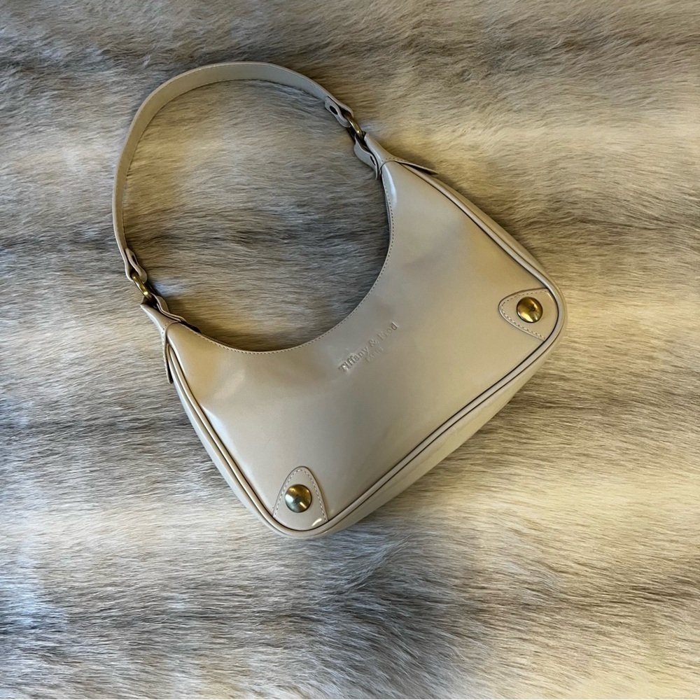 TIFFANY & FRED PARIS Cream Bone Patent Leather Structured Hobo Shoulder Hand Bag